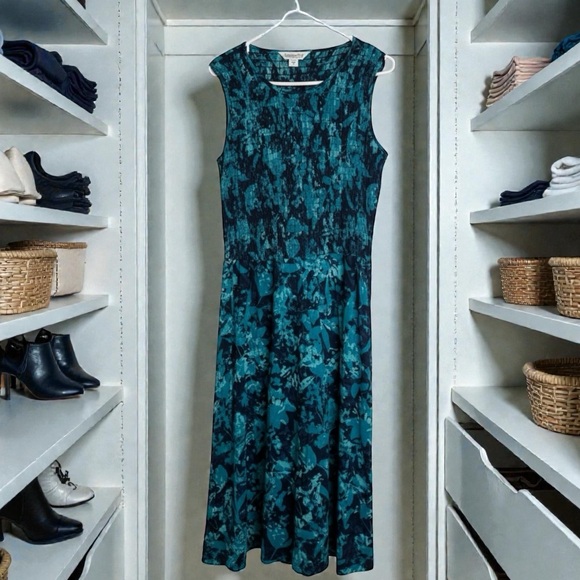 Coldwater Creek Teal Maxi Dress + Navy Shrug Set | Medium | Smocked Guaze - Picture 2 of 16